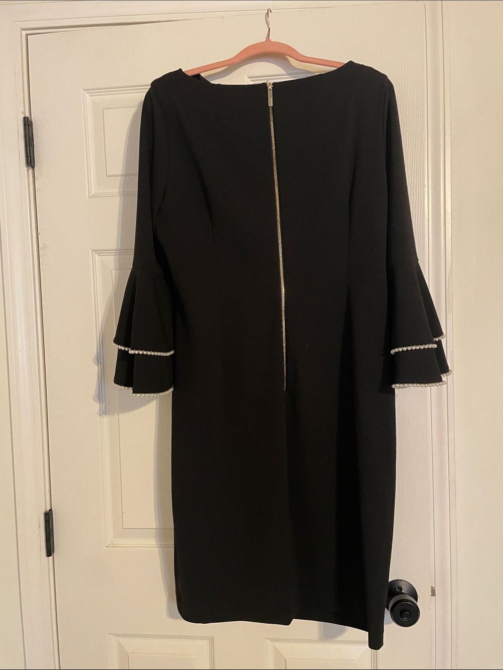 Calvin Klein Black Bell-Sleeve Dress with Pearl Trim - Picture 3 of 3